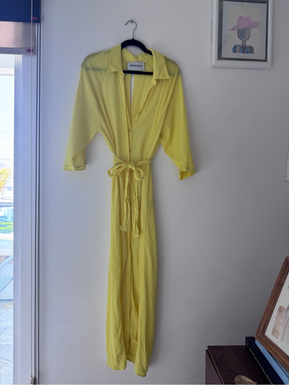 Lightweight Yellow Button-Front Tie-Waist dress